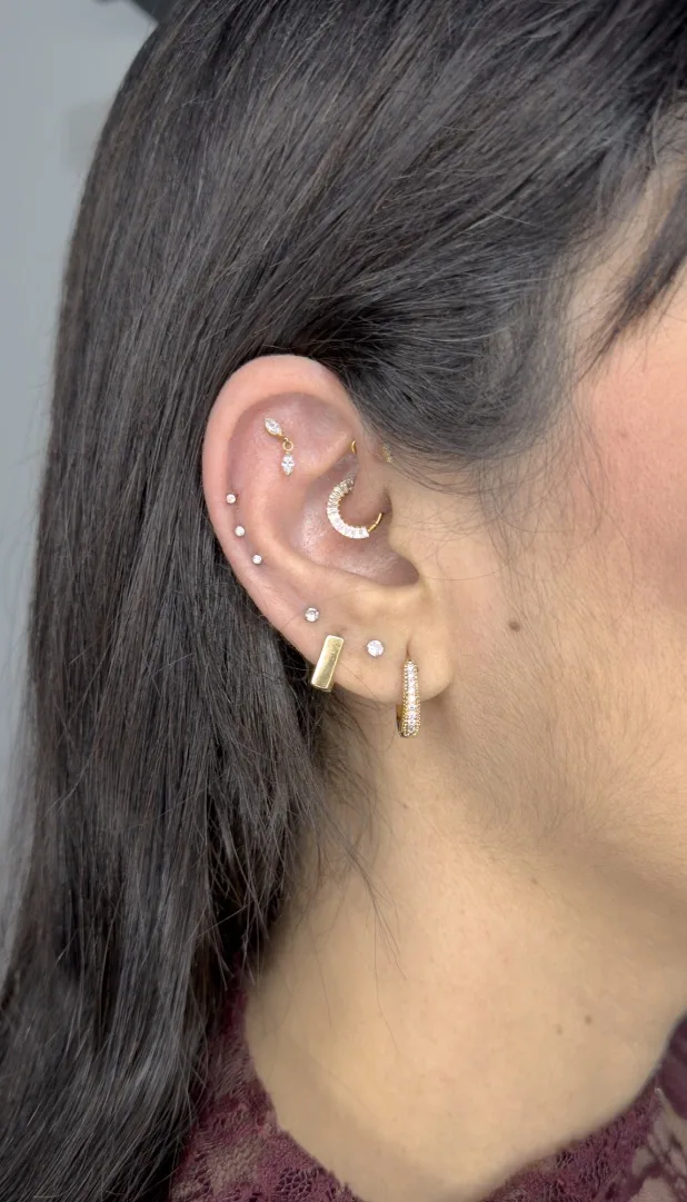 Trabalho realizado, piercings na orelha